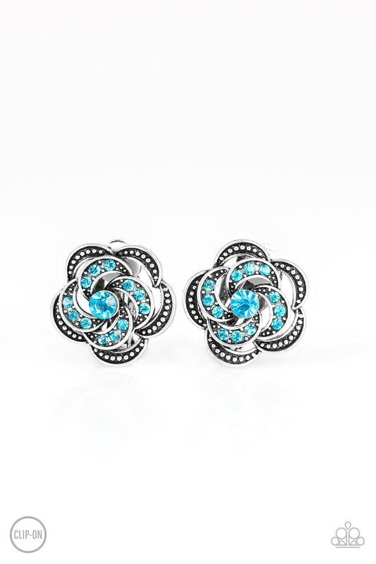 Paparazzi Garden Glitter Blue Clip-On Earrings