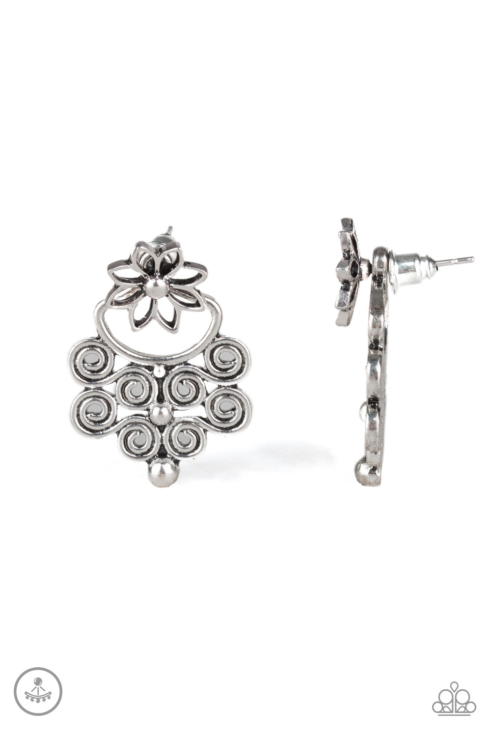 Paparazzi Garden Spindrift Silver Jacket Post Earrings