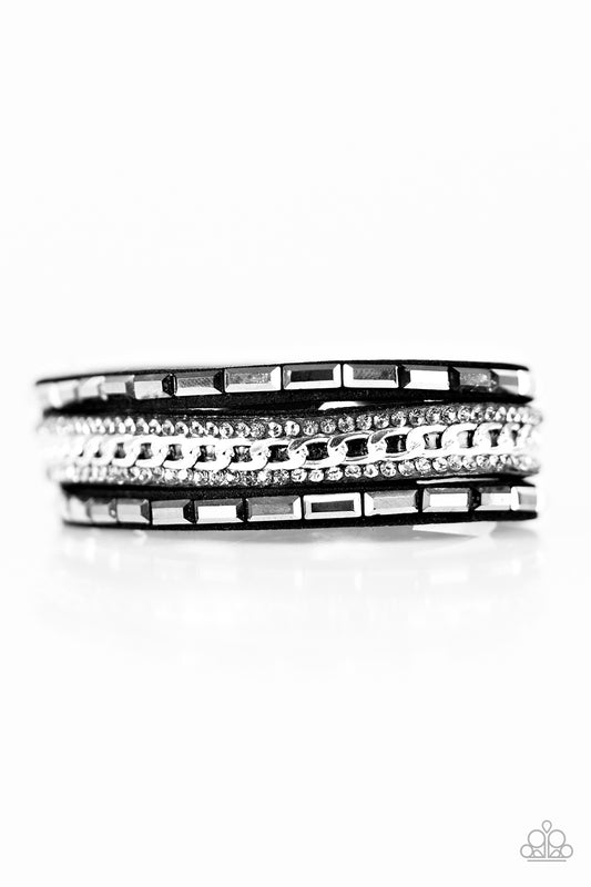 Paparazzi Girl Hustle Black Single Wrap Snap Bracelet - P9DI-URBK-081XX