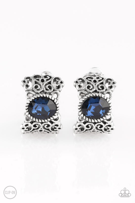 Paparazzi Glamorously Grand Duchess Blue Clip-On Earrings