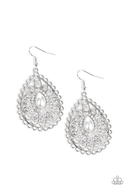 Paparazzi Glamour Grandeur White Fishhook Earrings