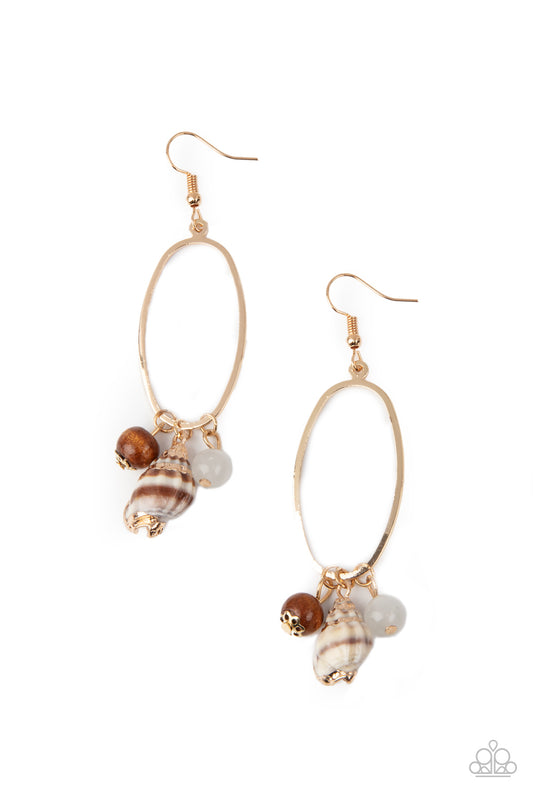 Paparazzi Golden Grotto White Fishhook Earrings