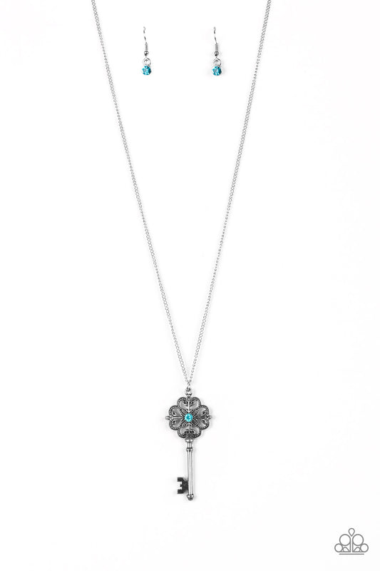 Paparazzi Got It On Lock Blue Key Long Necklace
