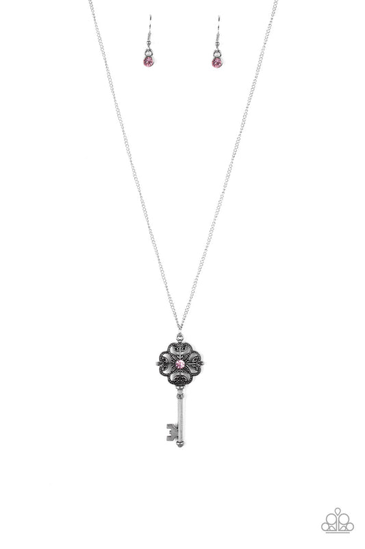 Paparazzi Got It On Lock Pink Key Long Necklace - P2WH-PKXX-298XX