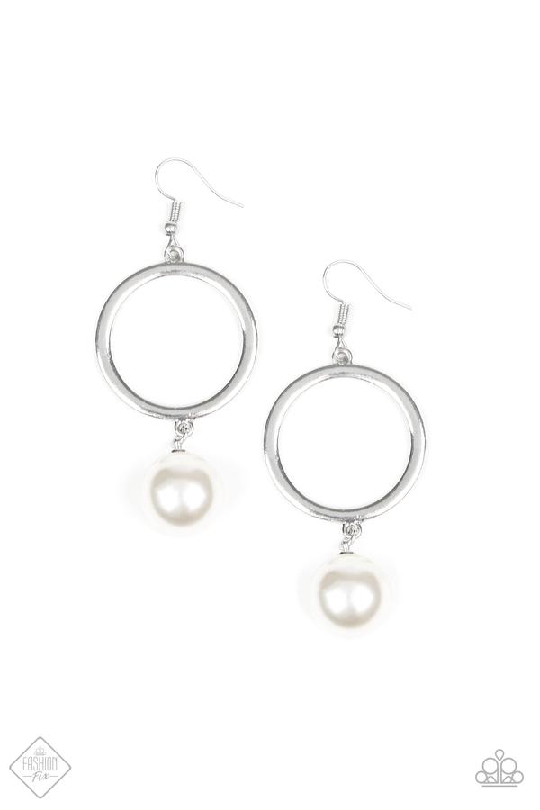 Paparazzi Grand Central Chic White Fishhook Earrings - Fashion Fix Fiercely 5th Avenue July 2019