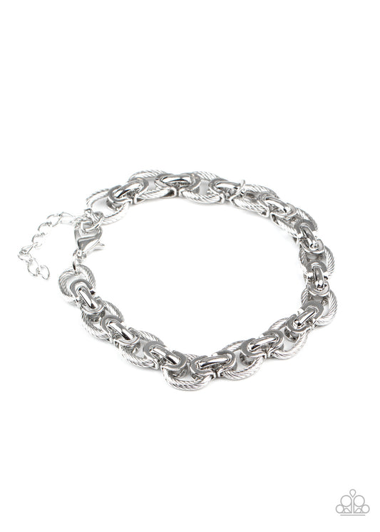 Paparazzi Gridiron Grunge Silver Men's Clasp Bracelet - Convention 2020