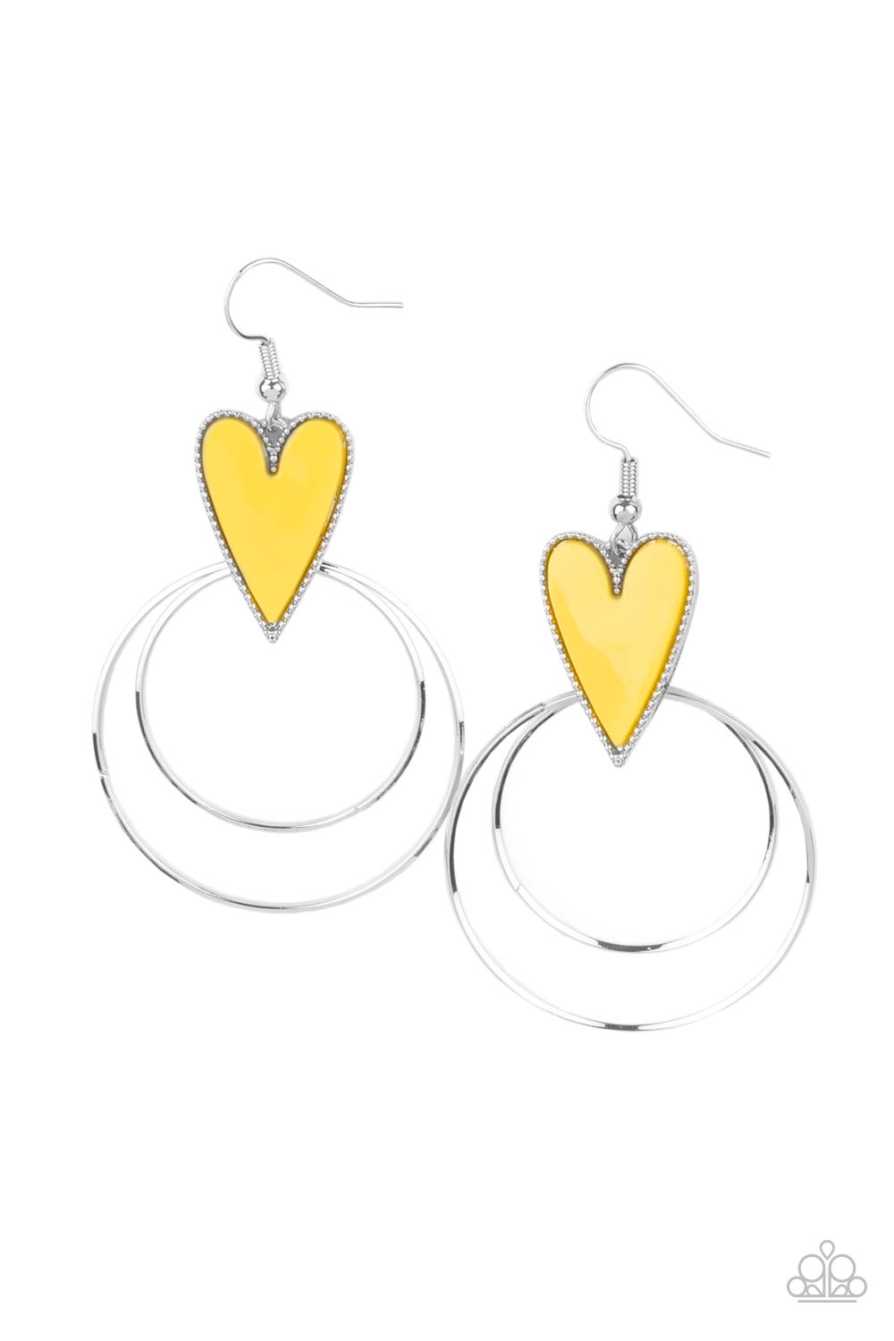 Paparazzi Happily Ever Hearts Yellow Fishhook Earrings