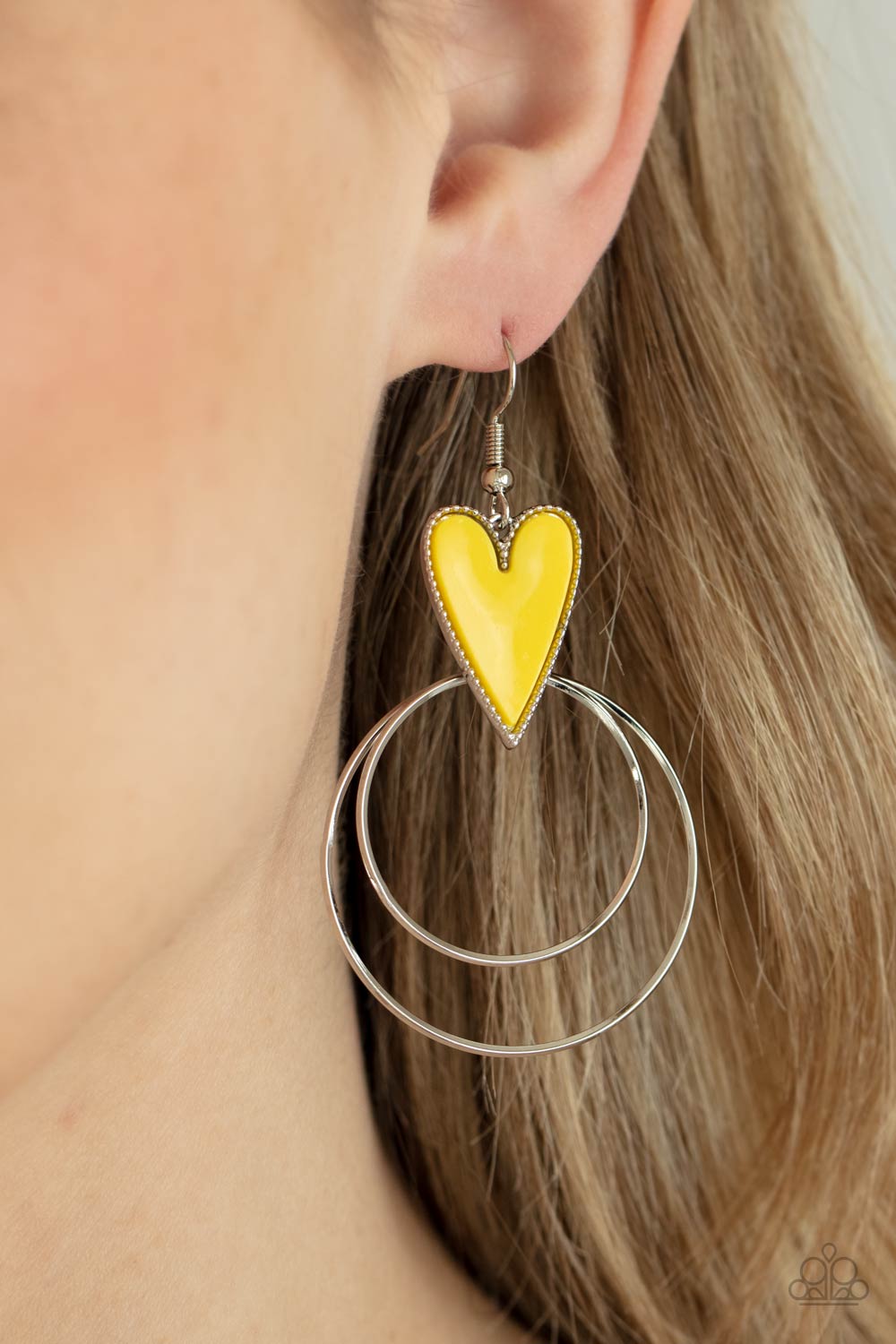 Paparazzi Happily Ever Hearts Yellow Fishhook Earrings