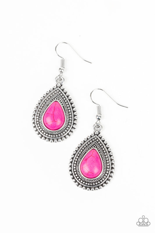 Paparazzi Happy Horizons Pink Stone Fishhook Earrings - P5SE-PKXX-076XX