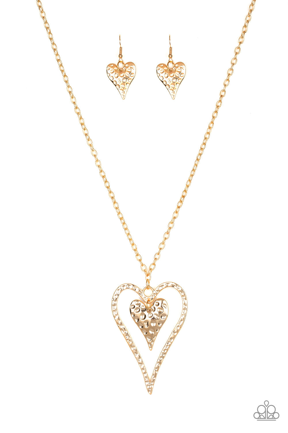 Paparazzi Hardened Hearts Gold Long Necklace