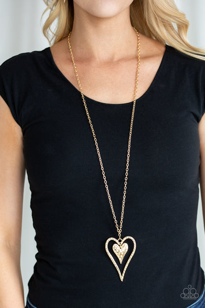 Paparazzi Hardened Hearts Gold Long Necklace