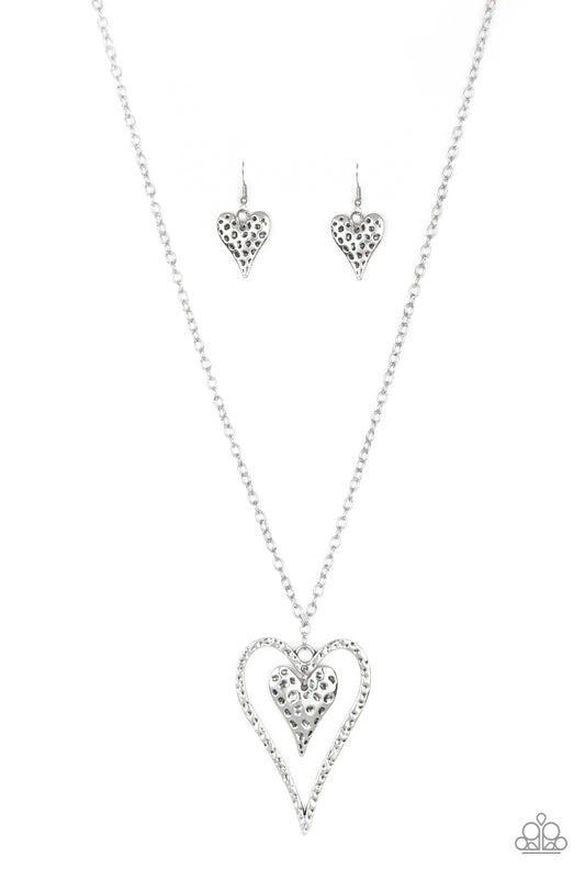 Paparazzi Hardened Hearts Silver Long Necklace