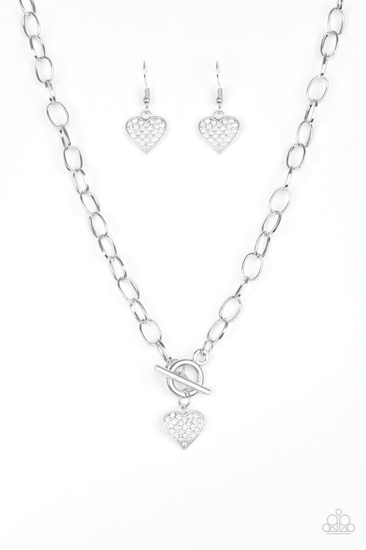Paparazzi Harvard Hearts White Short Toggle Necklace