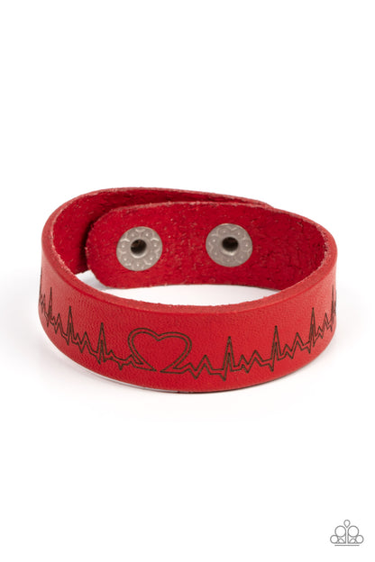 Paparazzi Haute Heartbeat Red Single Wrap Snap Bracelet - P9UR-RDXX-145XX