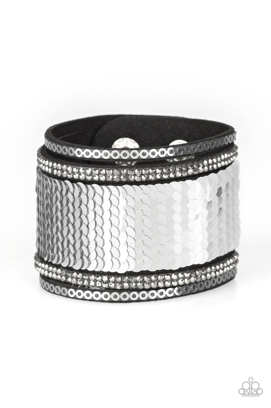 Paparazzi Heads Or Mermaid Tails Silver Sequin Single Wrap Snap Bracelet