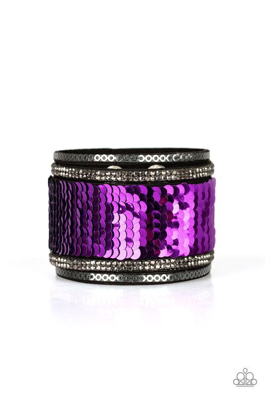 Paparazzi Heads Or Mermaid Tails Purple Sequin Single Wrap Snap Bracelet