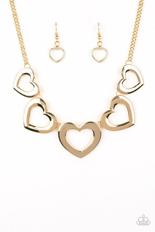 Paparazzi Hearty Hearts Gold Short Necklace