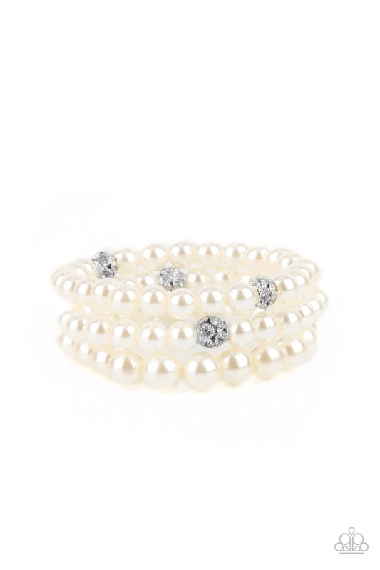 Paparazzi Here Comes The Heiress White Stretch Bracelet