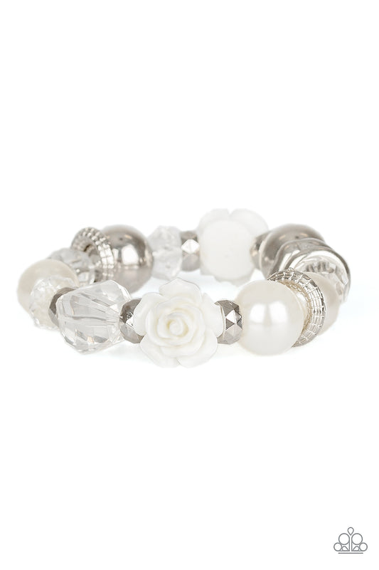 Paparazzi Here I Am White Stretch Bracelet