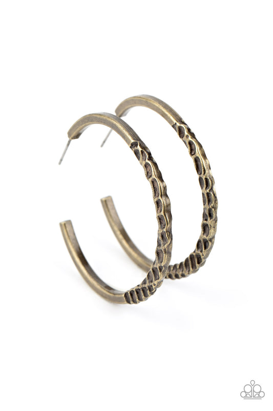 Paparazzi Imprinted Intensity Brass Post Hoop Earrings