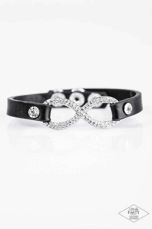 Paparazzi Innocent Till Proven GLITZY! Black Single Wrap Snap Bracelet - Life Of The Party Exclusive