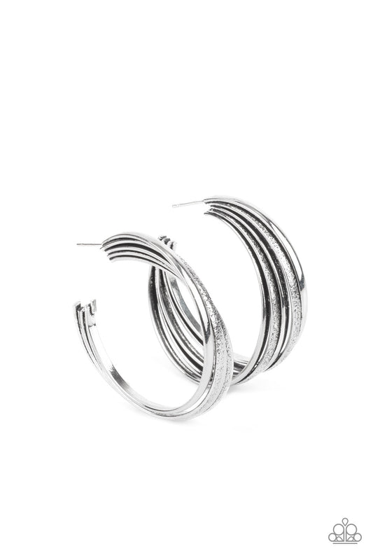 Paparazzi In Sync Silver Post Hoop Earrings