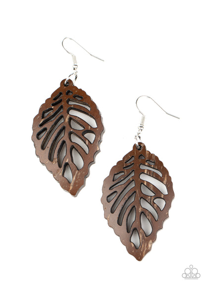 Paparazzi LEAF 'Em Hanging Brown Wood Fishhook Earrings