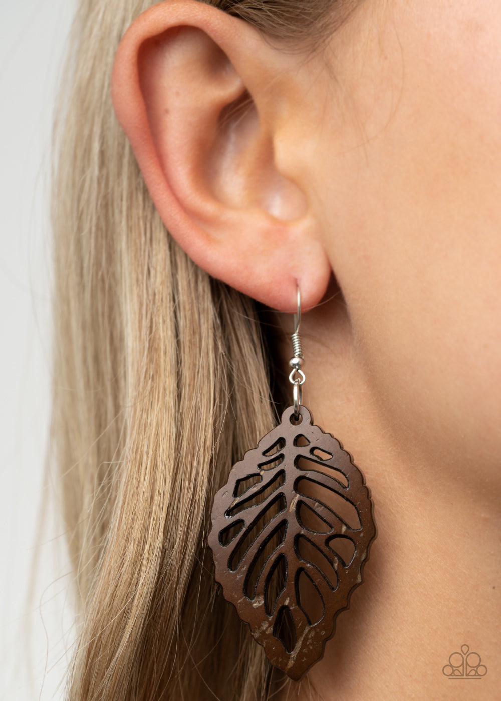 Paparazzi LEAF 'Em Hanging Brown Wood Fishhook Earrings