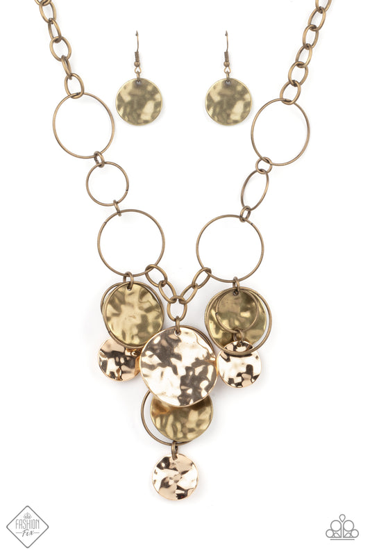 Paparazzi Learn the HARDWARE Way Brass Short Necklace - Fashion Fix Sunset Sightings January 2021