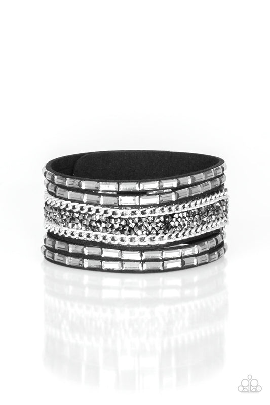 Paparazzi Less Bitter, More Glitter! Black Single Wrap Snap Bracelet - P9DI-URBK-100XX