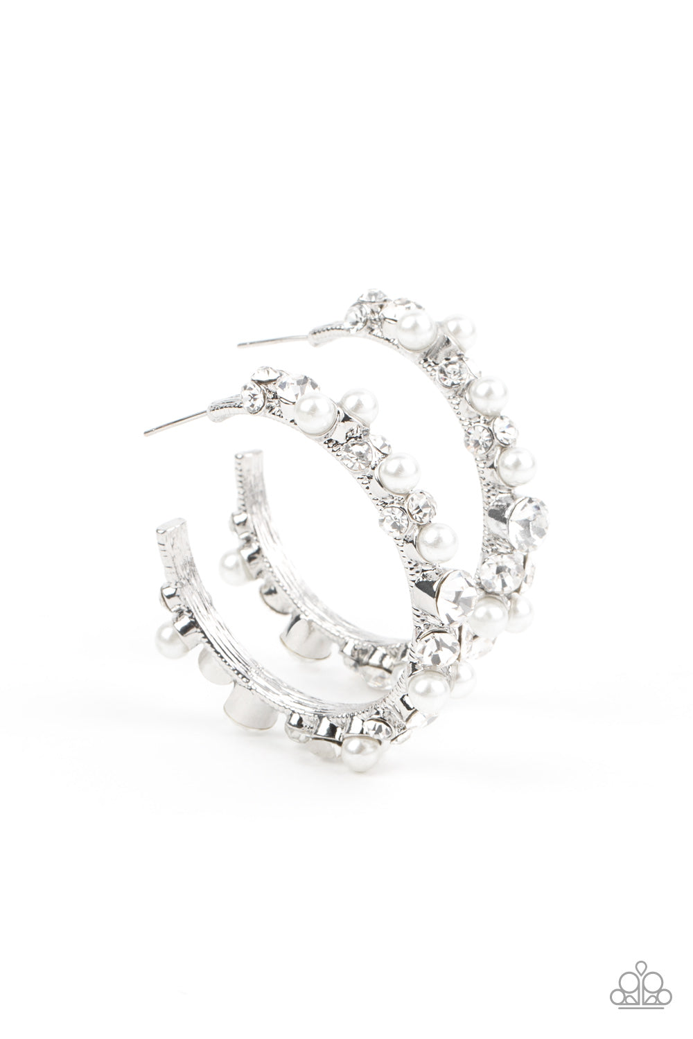 Paparazzi Let There Be SOCIALITE White Post Hoop Earrings - Life of the Party Exclusive September 2021