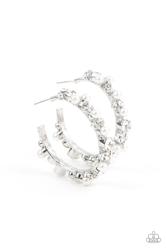 Paparazzi Let There Be SOCIALITE White Post Hoop Earrings - Life of the Party Exclusive September 2021