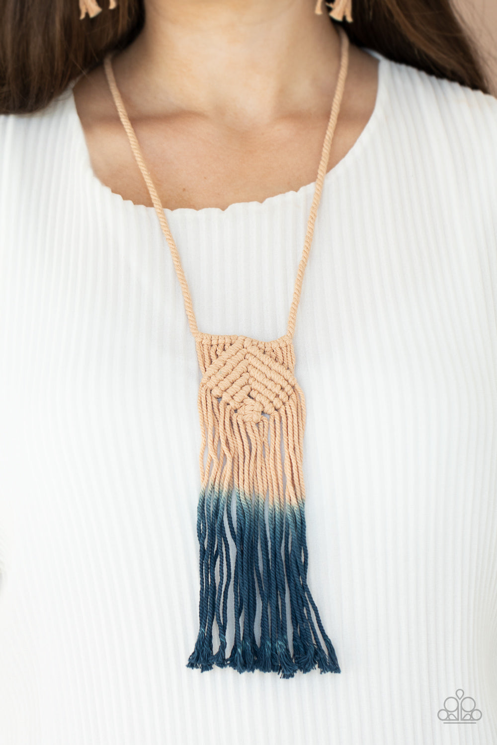 Paparazzi Look At MACRAME Now Blue Long Necklace
