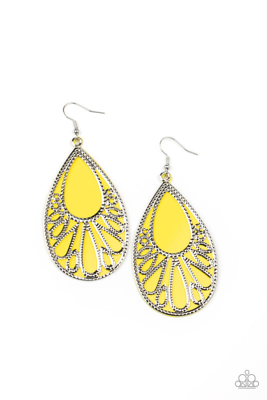 Paparazzi Loud and Proud Yellow Acrylic Fishhook Earrings - P5ST-YWXX-009XX