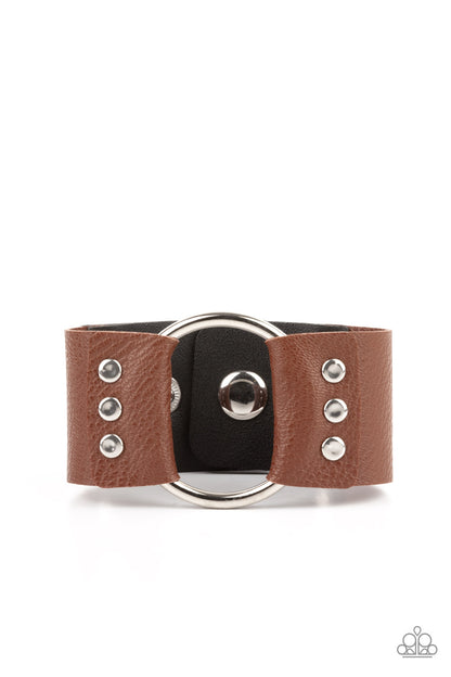 Paparazzi Moto Mayhem Brown Single Wrap Snap Bracelet - P9UR-BNXX-542XX