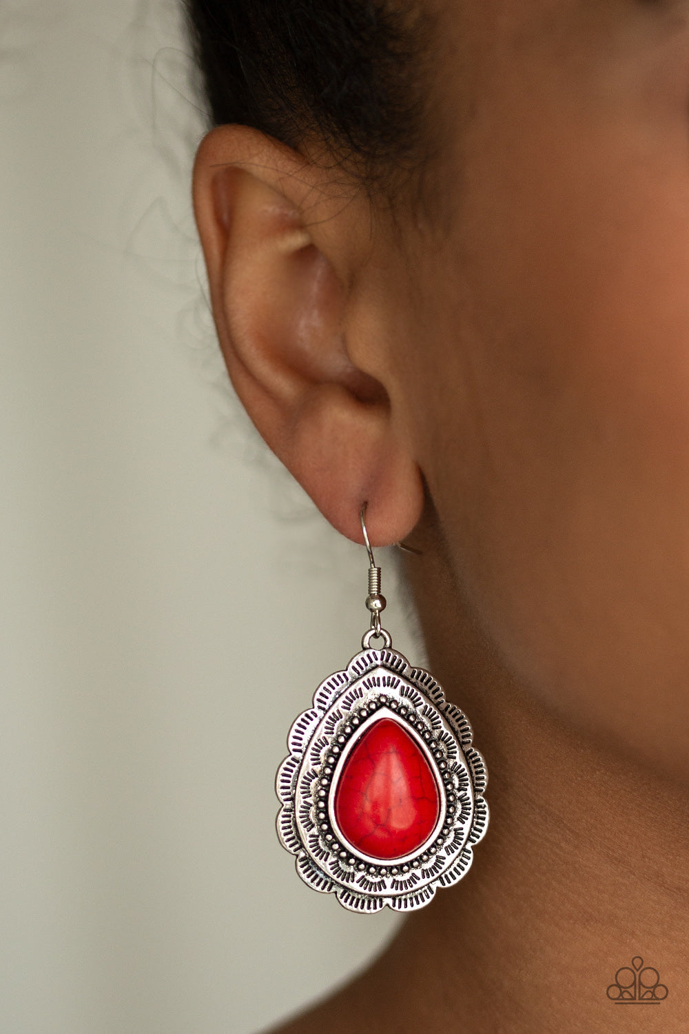 Paparazzi Mountain Mover Red Stone Fishhook Earrings