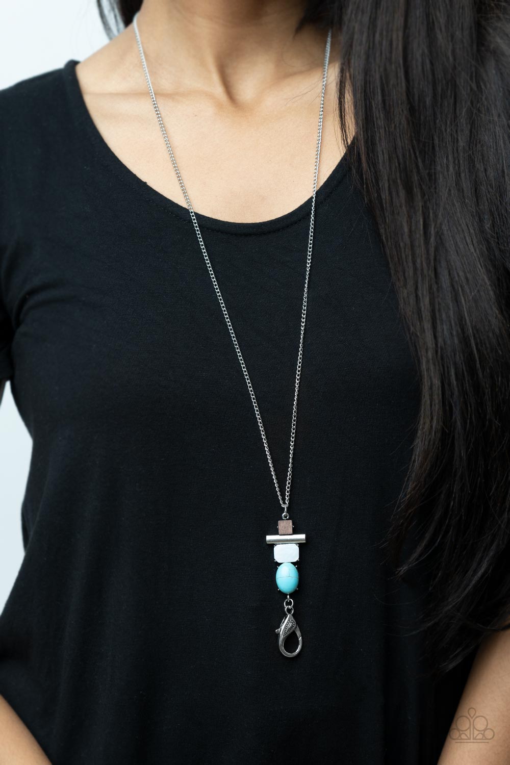 Paparazzi Natural Novice Blue Lanyard Long Necklace