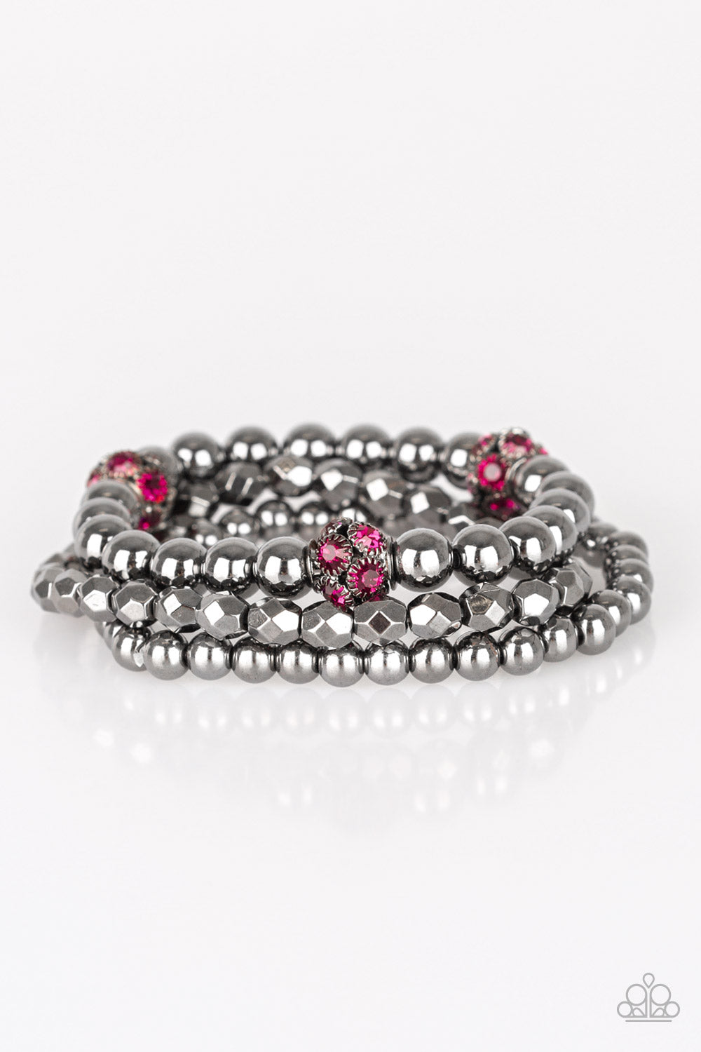 Paparazzi Noticeably Noir Pink Stretch Bracelet