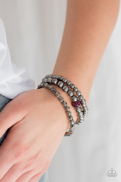 Paparazzi Noticeably Noir Pink Stretch Bracelet