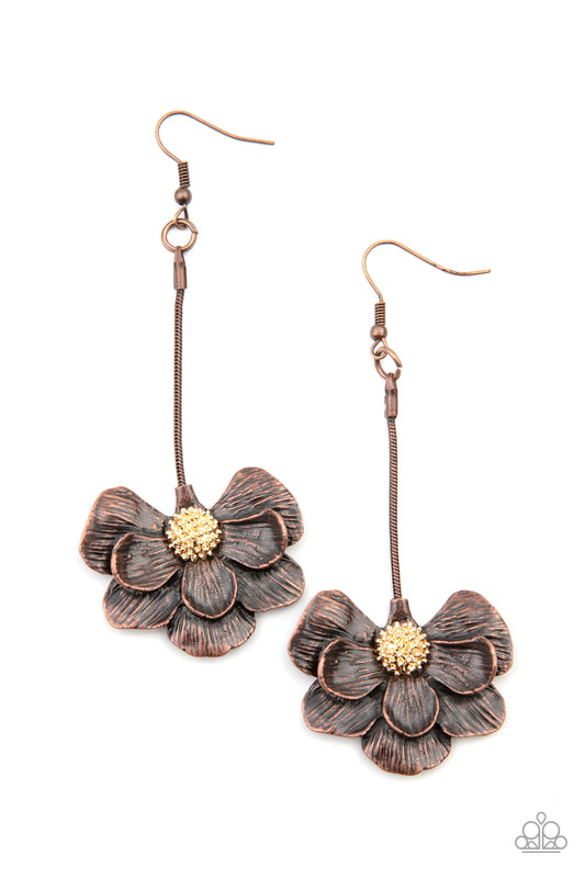 Paparazzi Oh SNAPDRAGONS! Copper Fishhook Earrings - P5SE-CPXX-104XX