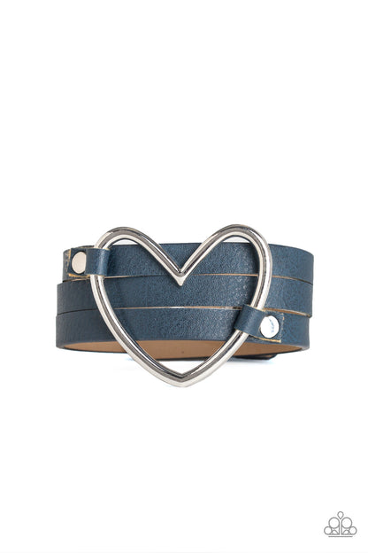Paparazzi One Love, One Heart Blue Single Wrap Snap Bracelet