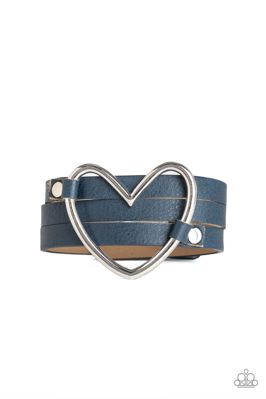 Paparazzi One Love, One Heart Blue Single Wrap Snap Bracelet