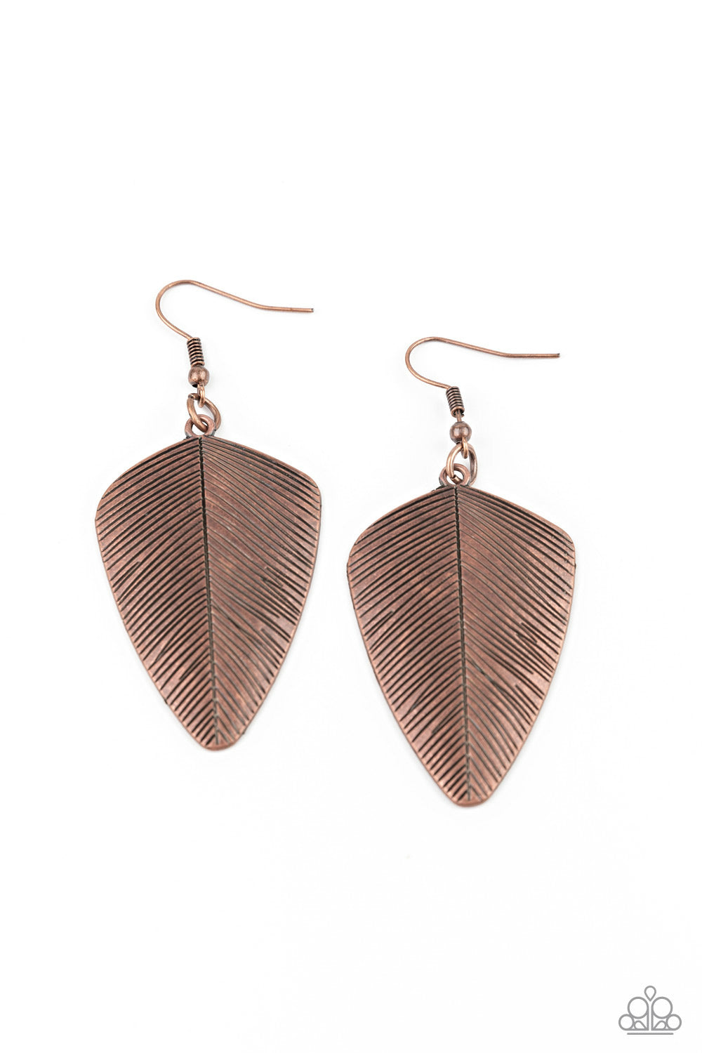 Paparazzi One Of The Flock Copper Feather Fishhook Earrings