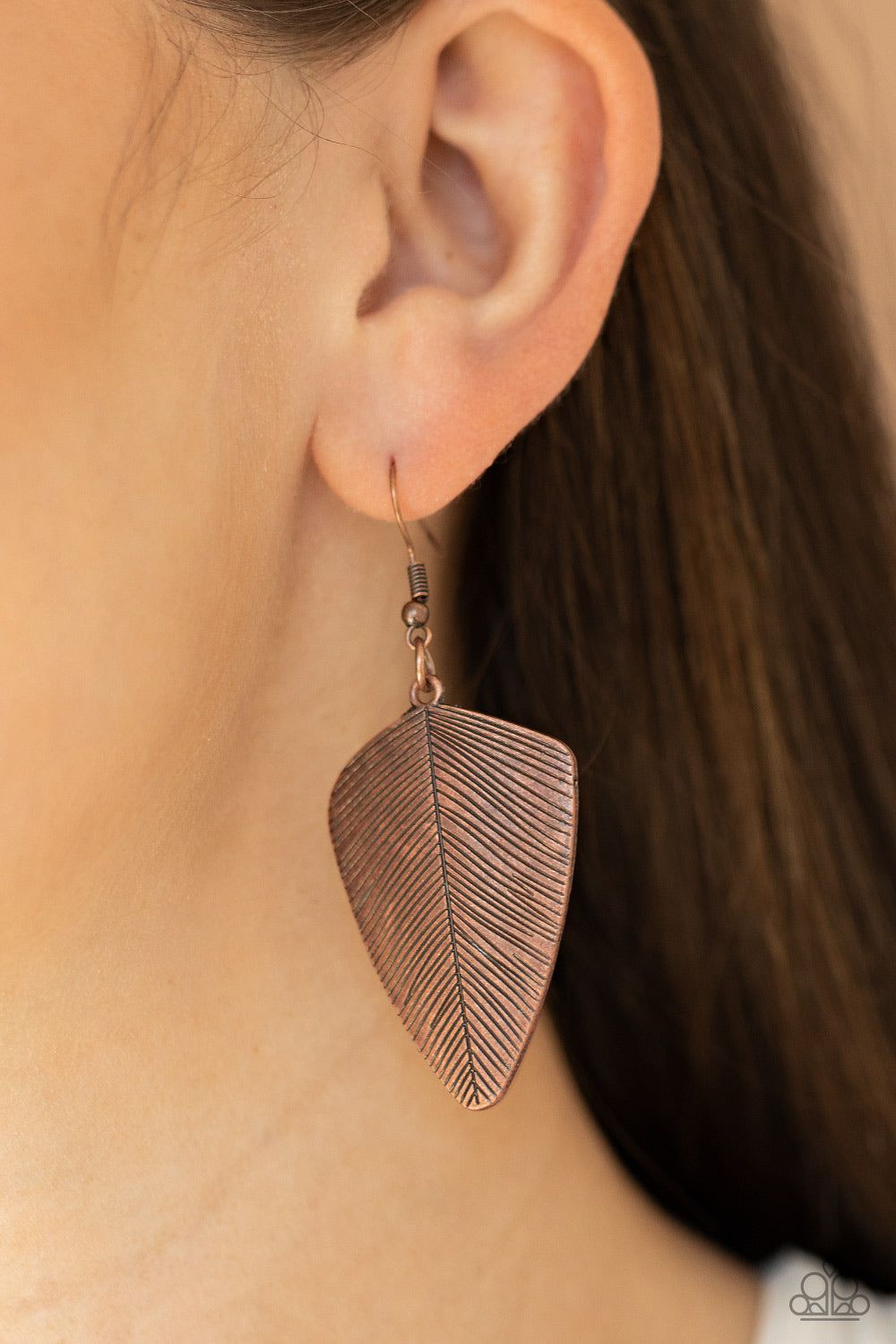 Paparazzi One Of The Flock Copper Feather Fishhook Earrings