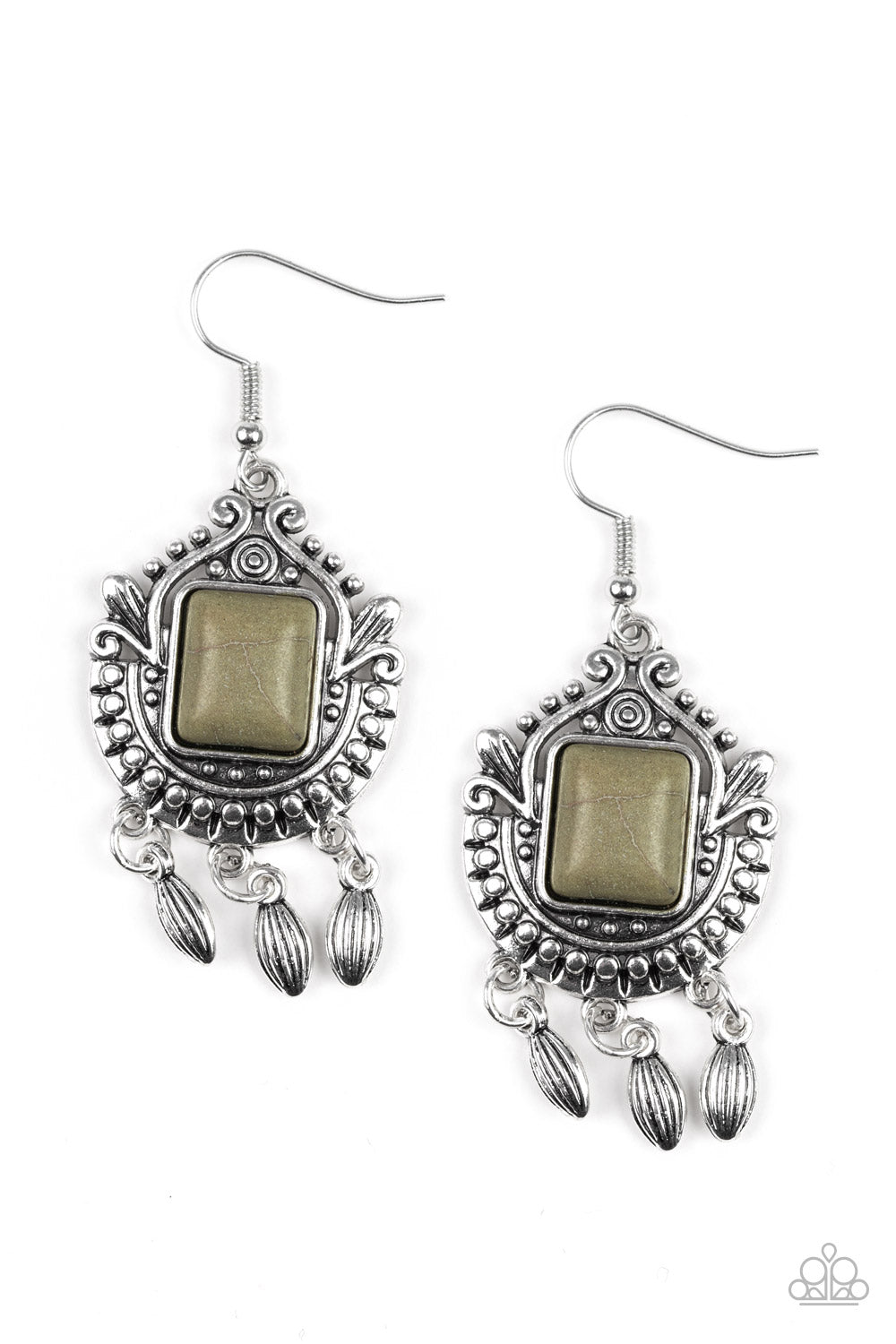 Paparazzi Open Pastures Green Stone Fishhook Earrings