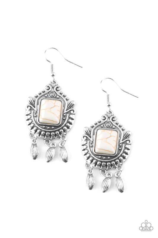 Paparazzi Open Pastures White Stone Fishhook Earrings