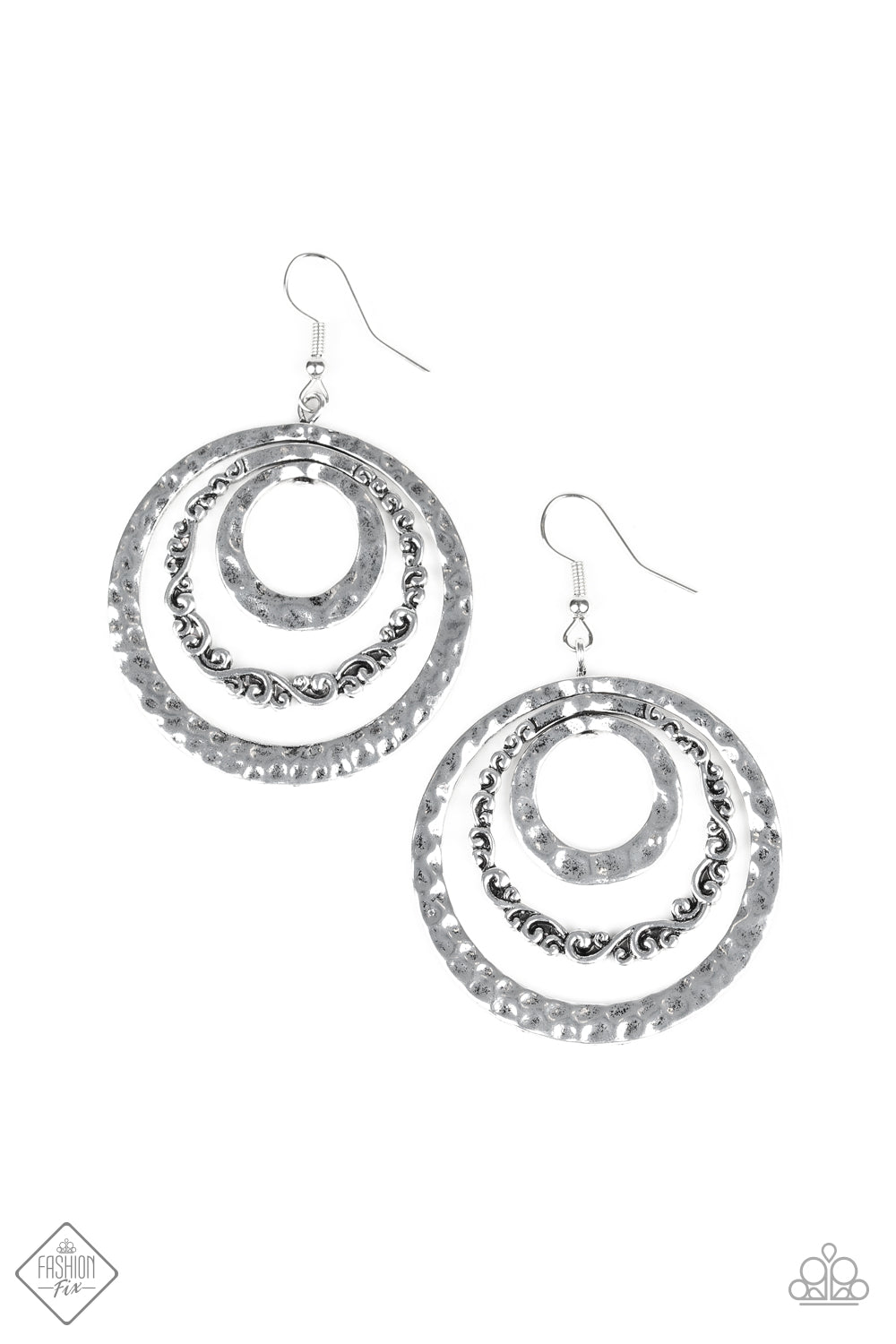 Paparazzi Out Of Control Shimmer Silver Fishhook Earrings  - Fashion Fix Glimpses of Malibu December 2019