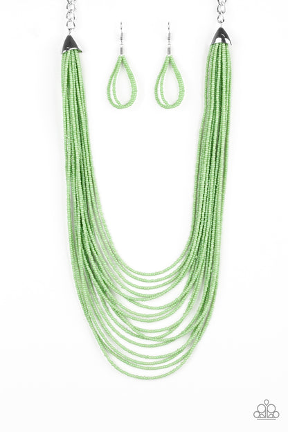  Paparazzi Peacefully Pacific Green Long Seed Bead Necklace