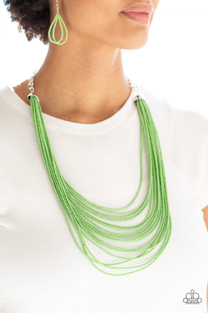  Paparazzi Peacefully Pacific Green Long Seed Bead Necklace
