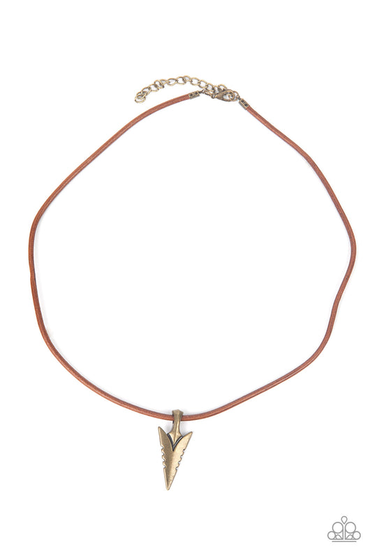 Paparazzi Pharaoh's Arrow Brass Men's Short Necklace - P2MN-URBR-020XX